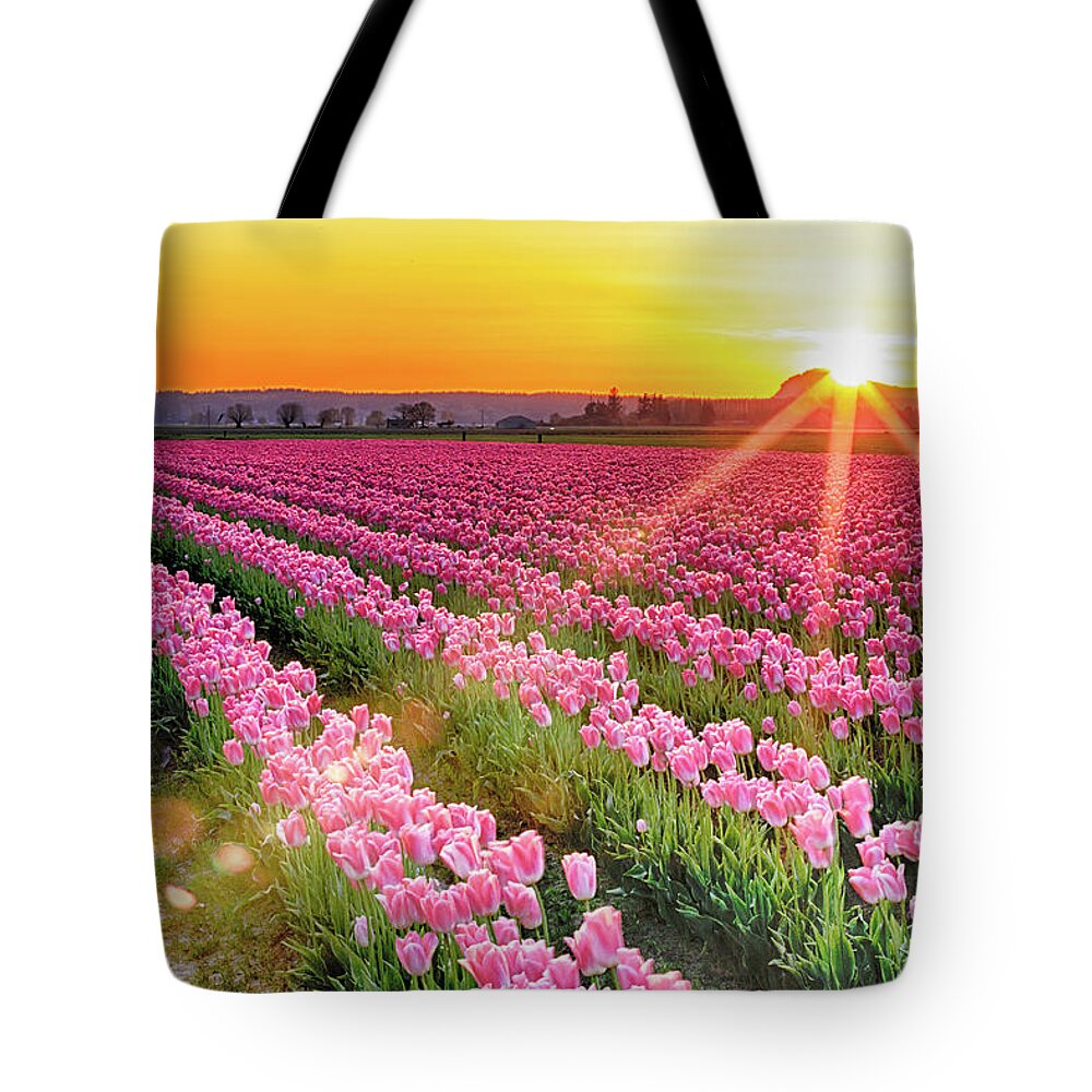 Tulip Tote Bag featuring the photograph Sunset in the Skagit by Briand Sanderson