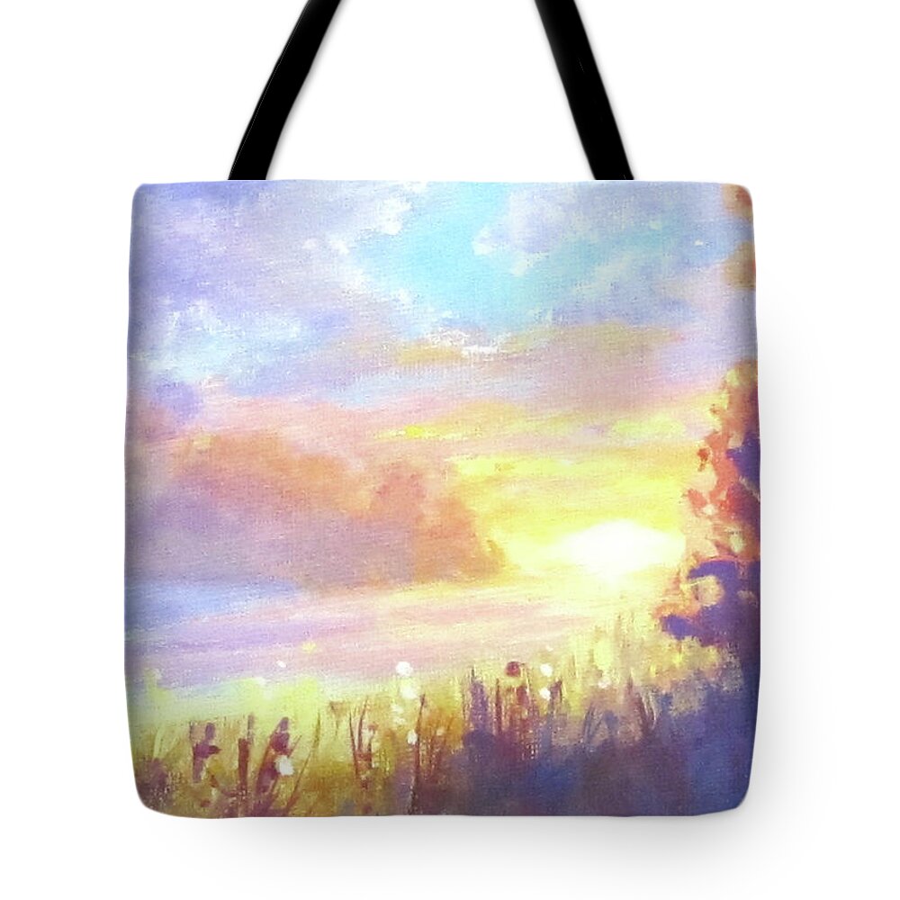 Sunset Tote Bag featuring the painting Sunset by Karen Ilari