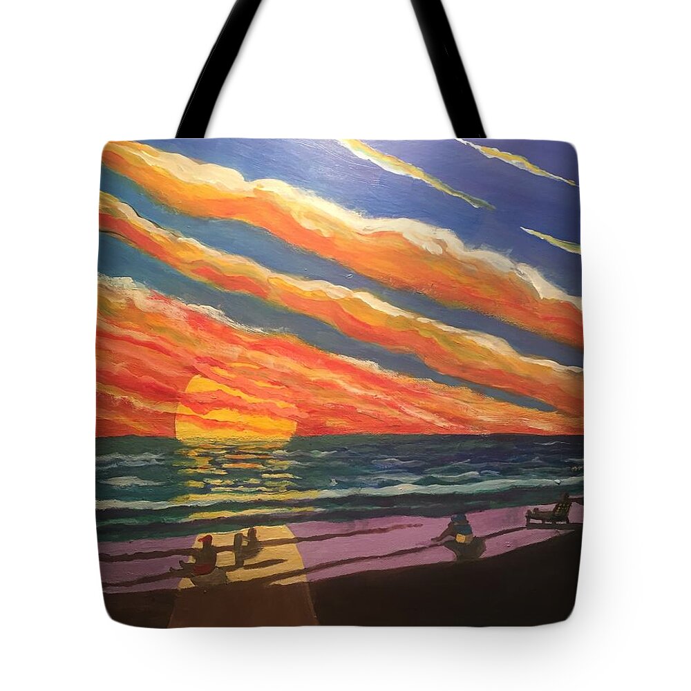 Florida Tote Bag featuring the painting Sunset on Anna Maria Island by Mike King