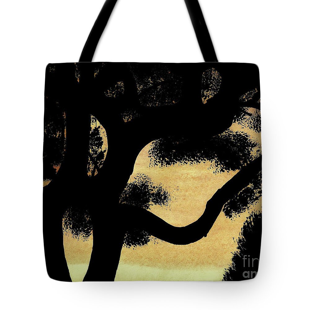 Sunset Tote Bag featuring the drawing Sunset Through The Oak Trees by D Hackett