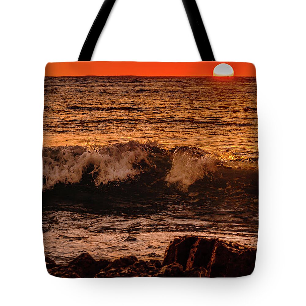Hawaii Tote Bag featuring the photograph Sunset Wave by John Bauer