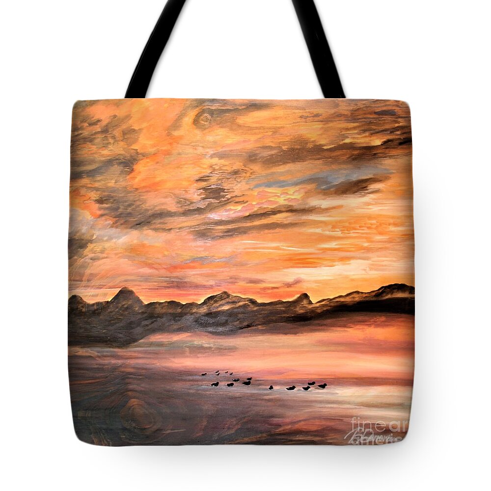 Canvas Tote Bag featuring the painting Sunset with Guests by Barbara Donovan