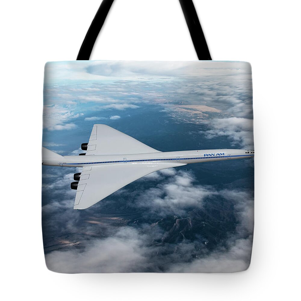 Pan American World Airways Tote Bag featuring the digital art Supersonic Pan American by Erik Simonsen