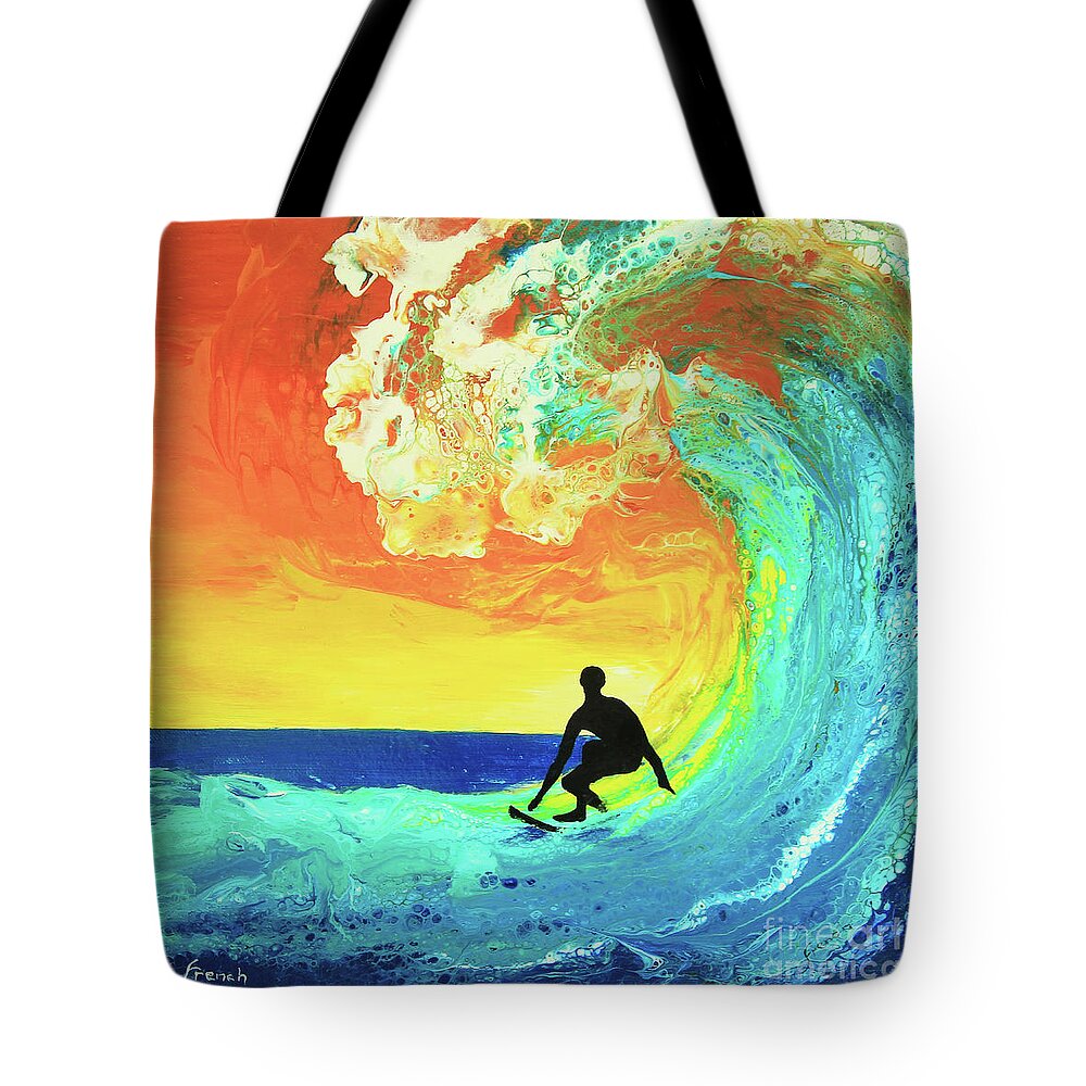Seascape Tote Bag featuring the painting Surfing the Wave by Jeanette French