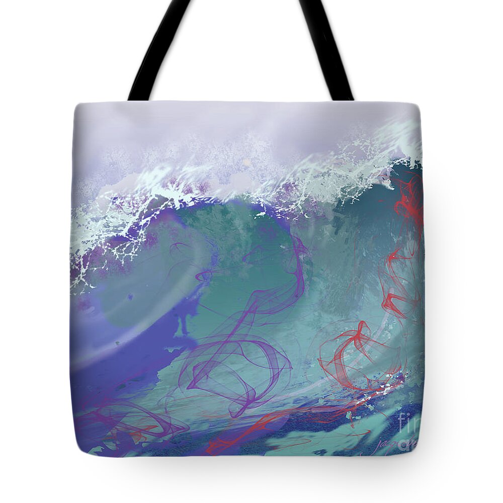 Seascape Tote Bag featuring the digital art Surf's Up by Jacqueline Shuler