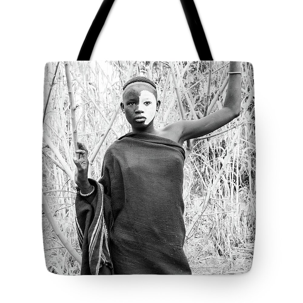 Portrait Tote Bag featuring the photograph Suri girl 3 by Mache Del Campo
