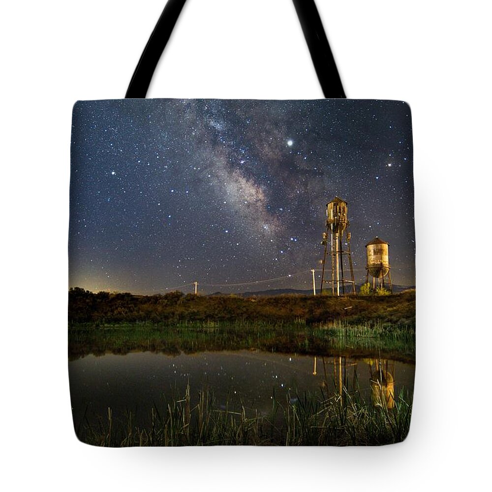 Milky Way Tote Bag featuring the photograph Susanville Water Towers by Randy Robbins