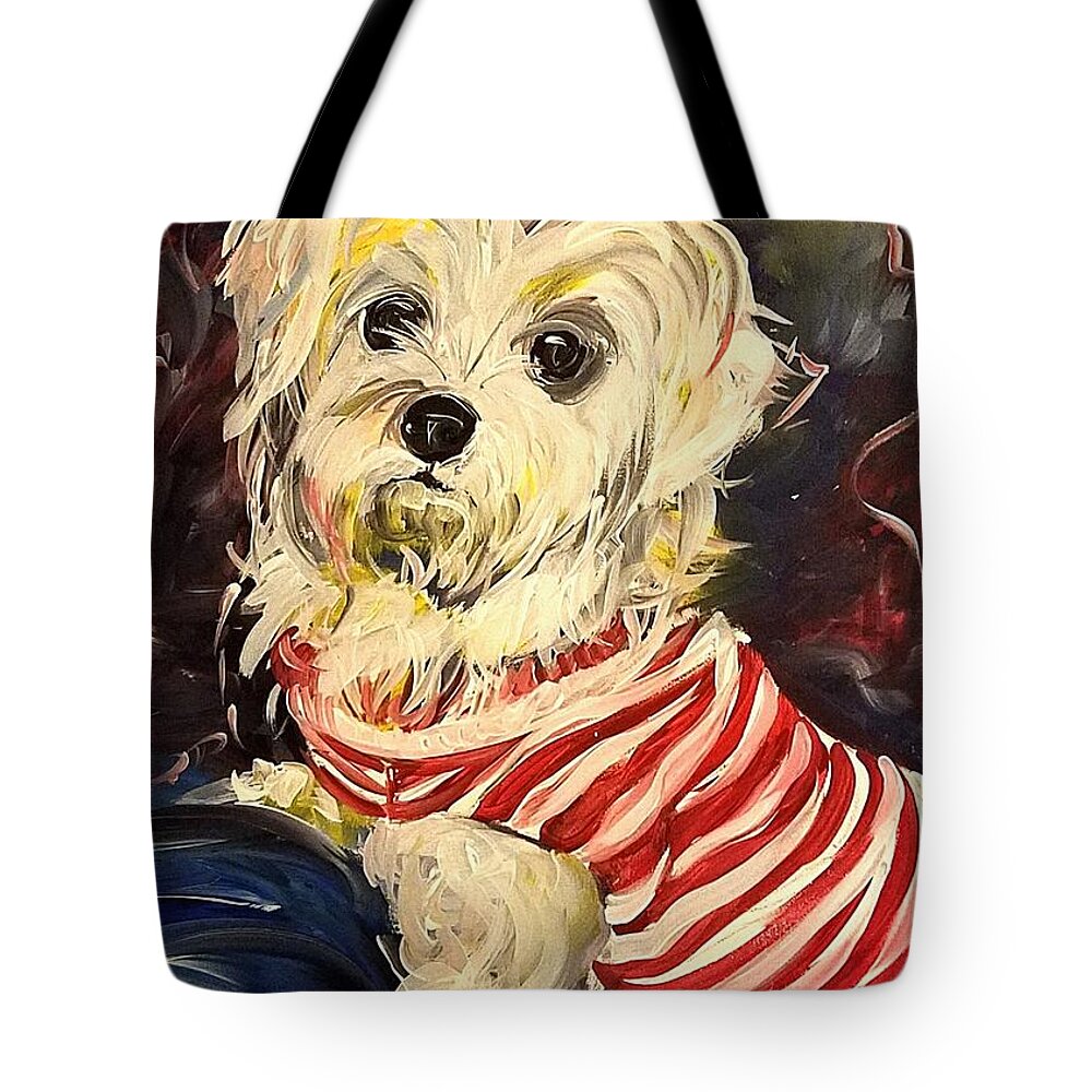 White Dog Tote Bag featuring the painting Sweater Dog by Leah Keilman