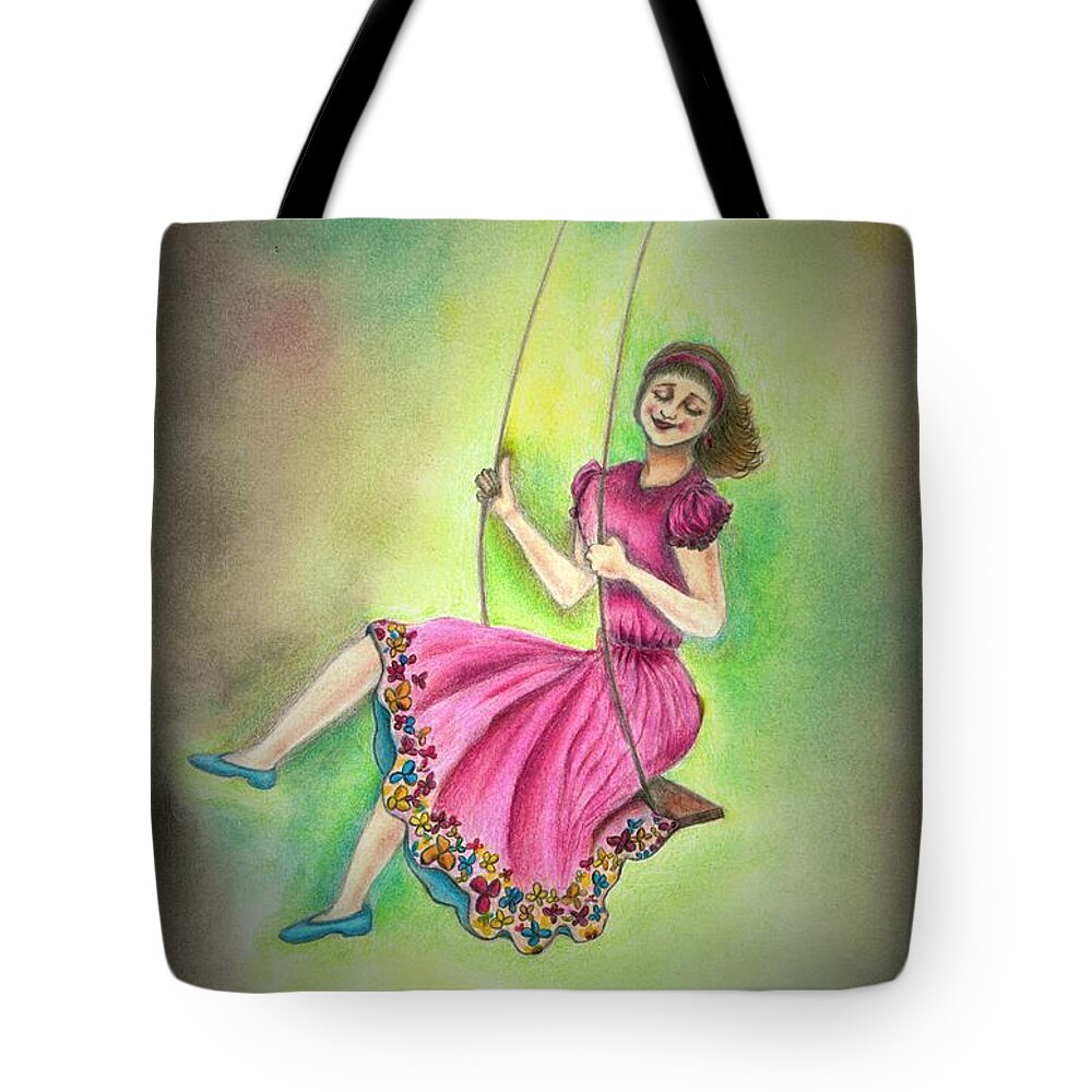 Girl Tote Bag featuring the drawing Joy by Tara Krishna