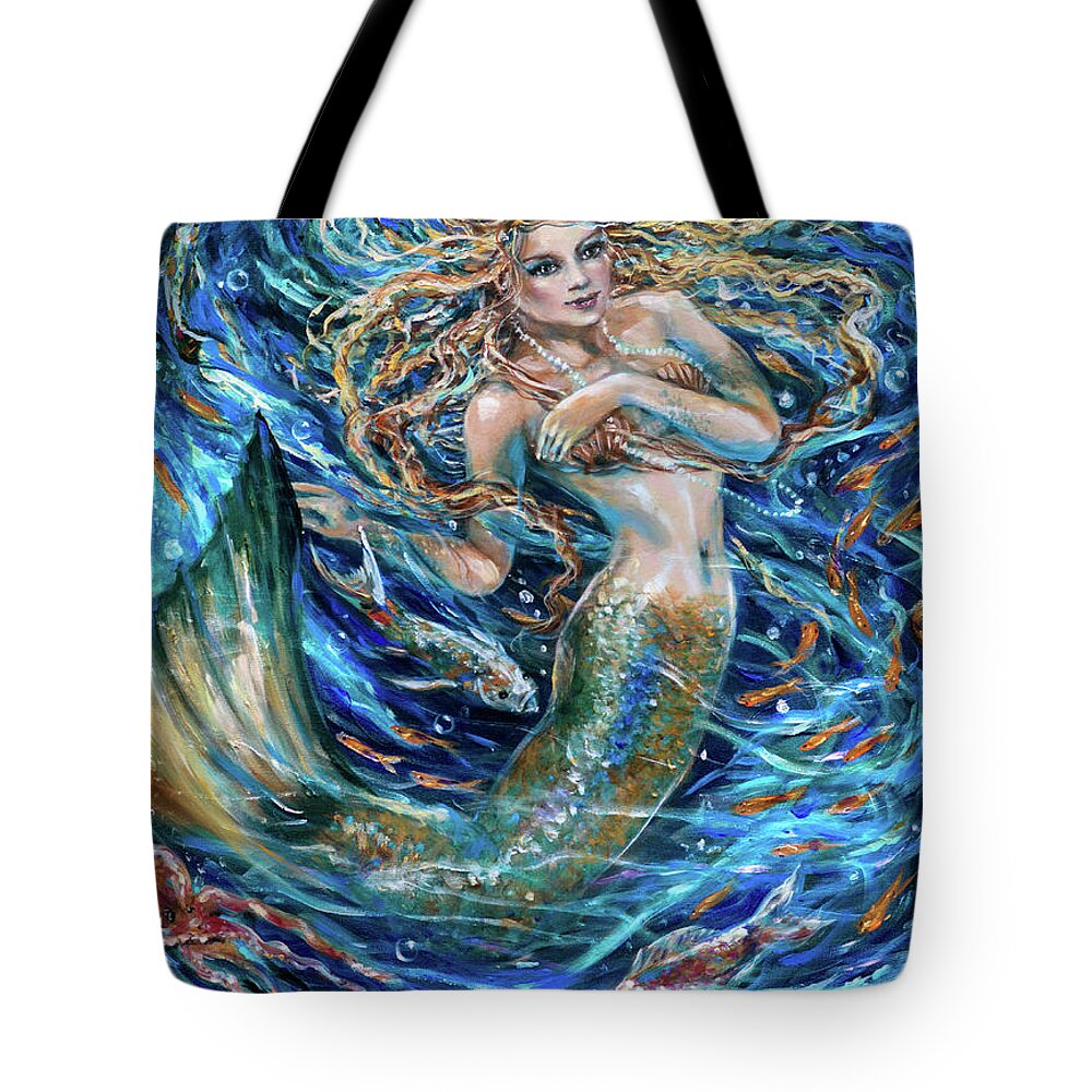 Mermaid Tote Bag featuring the painting Swirling Waters by Linda Olsen