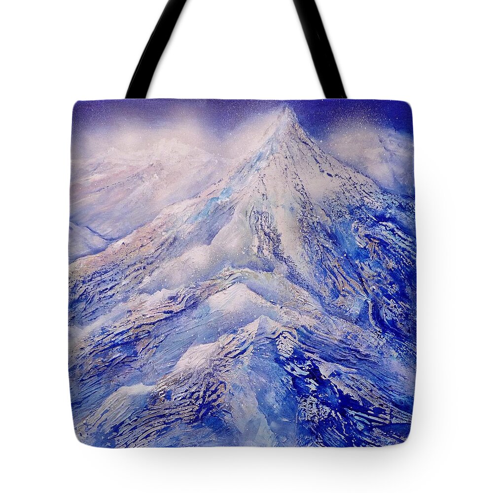 Swiss Alps Tote Bag featuring the painting Swiss Mountain Tops by Sabina Von Arx
