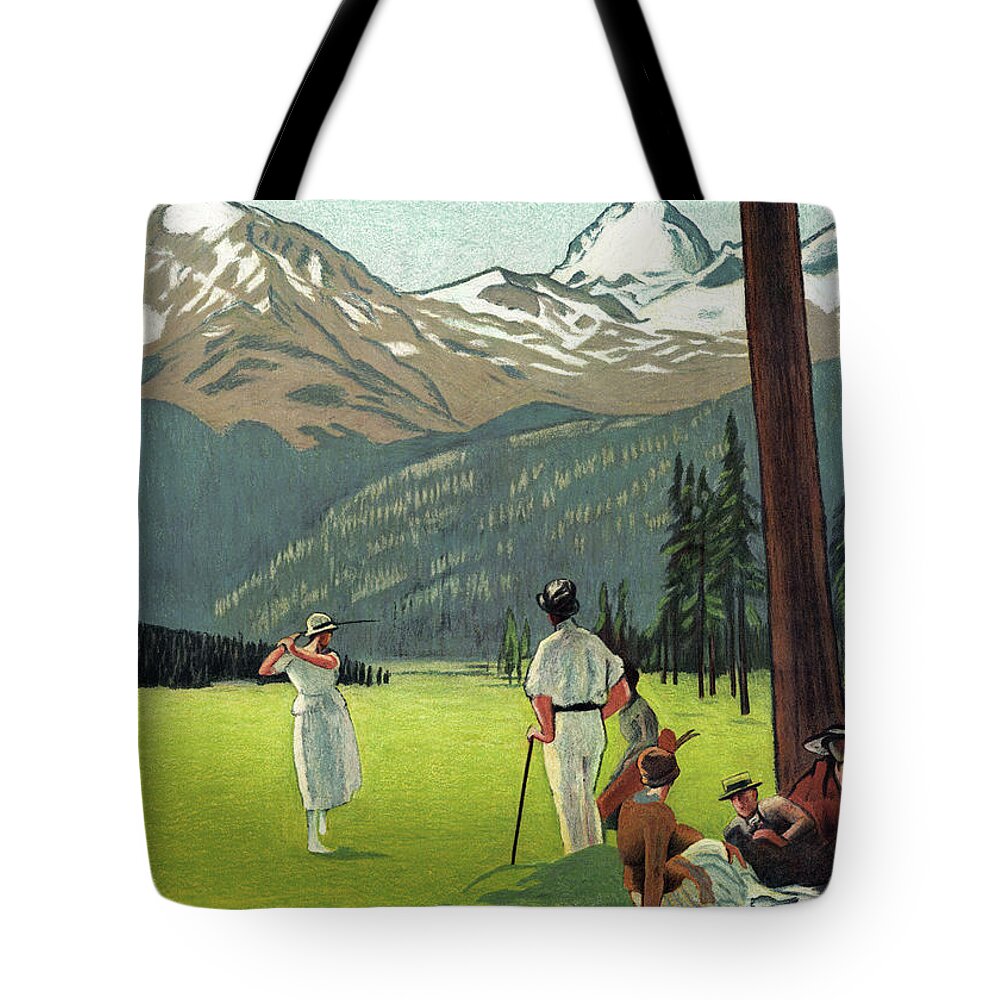 Vintage Tote Bag featuring the drawing Switzerland Vintage Travel Poster Restored by Vintage Treasure