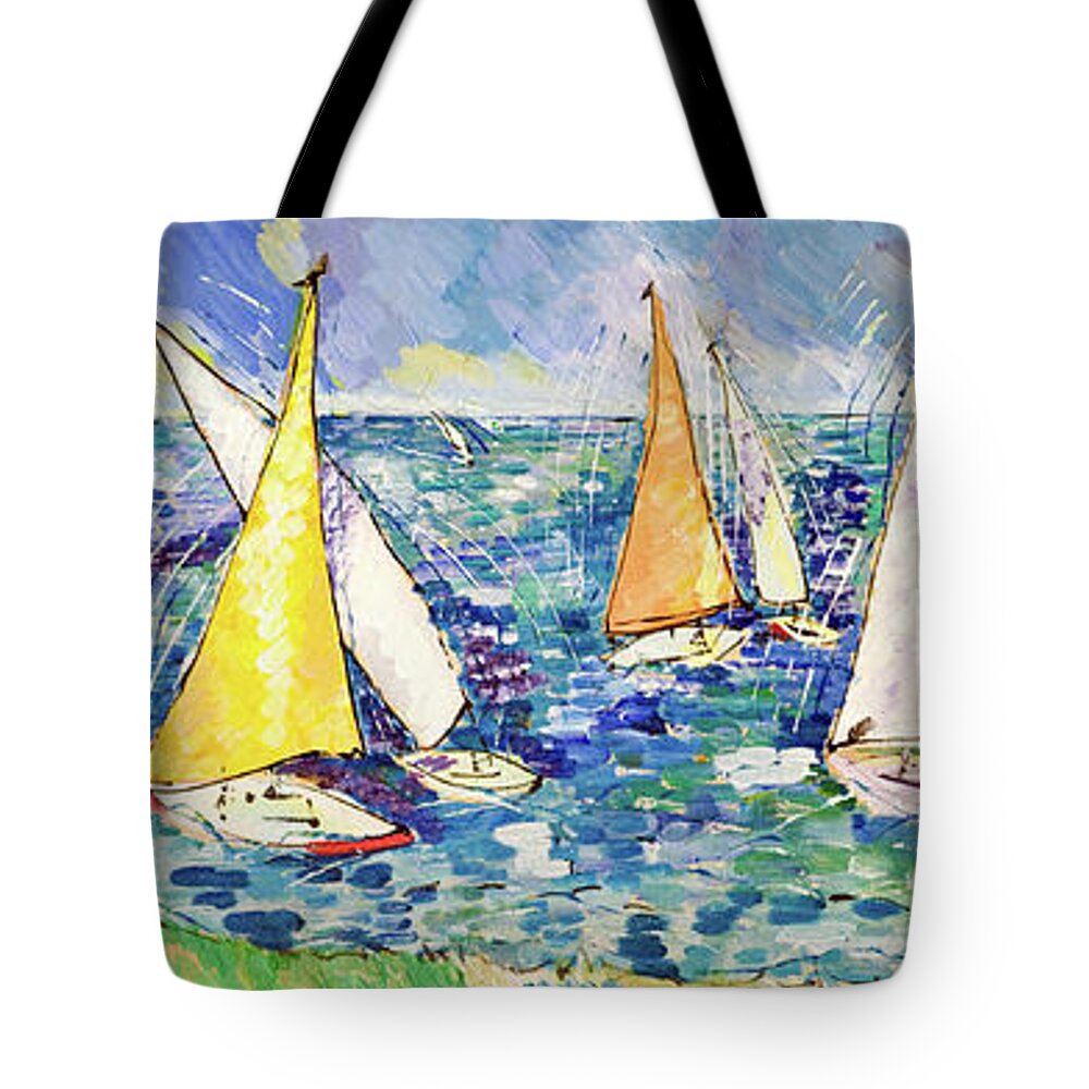Acrylic Tote Bag featuring the painting Tacking by Seeables Visual Arts