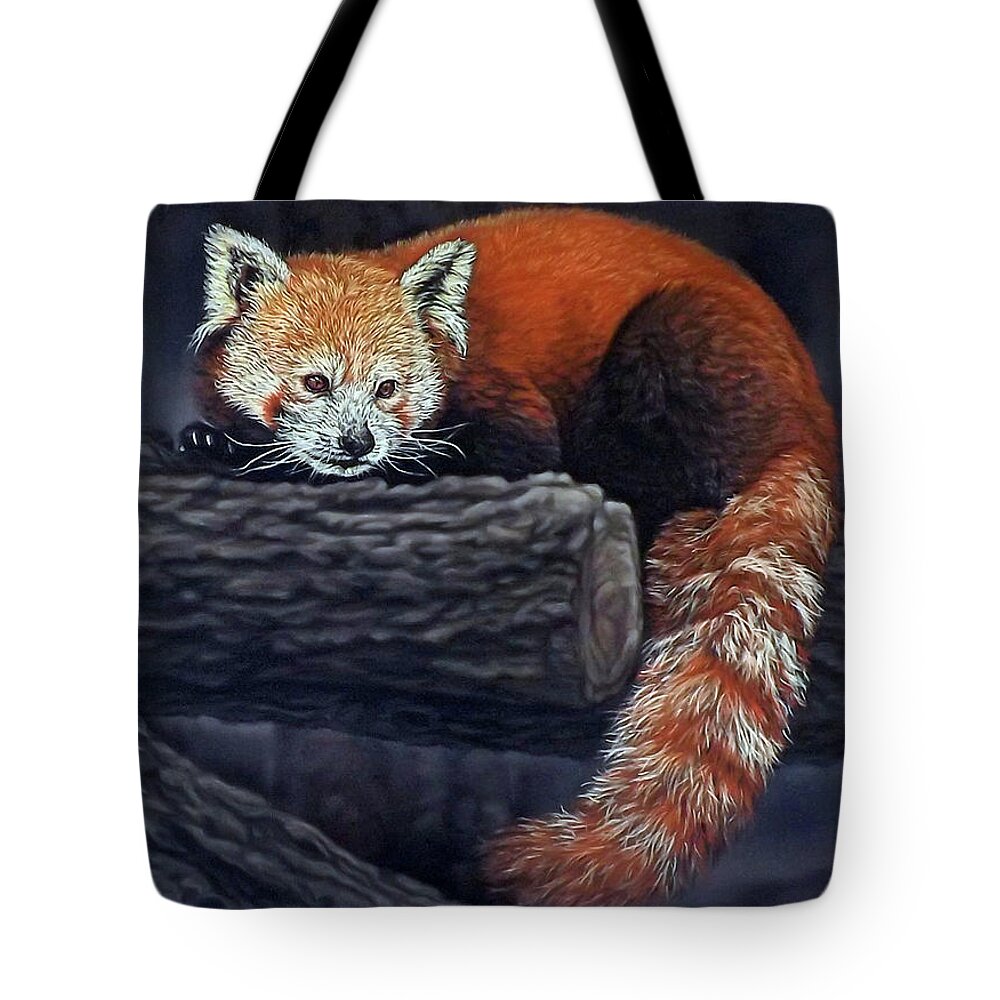 Red Panda Tote Bag featuring the painting Takeo, the red panda by Linda Becker