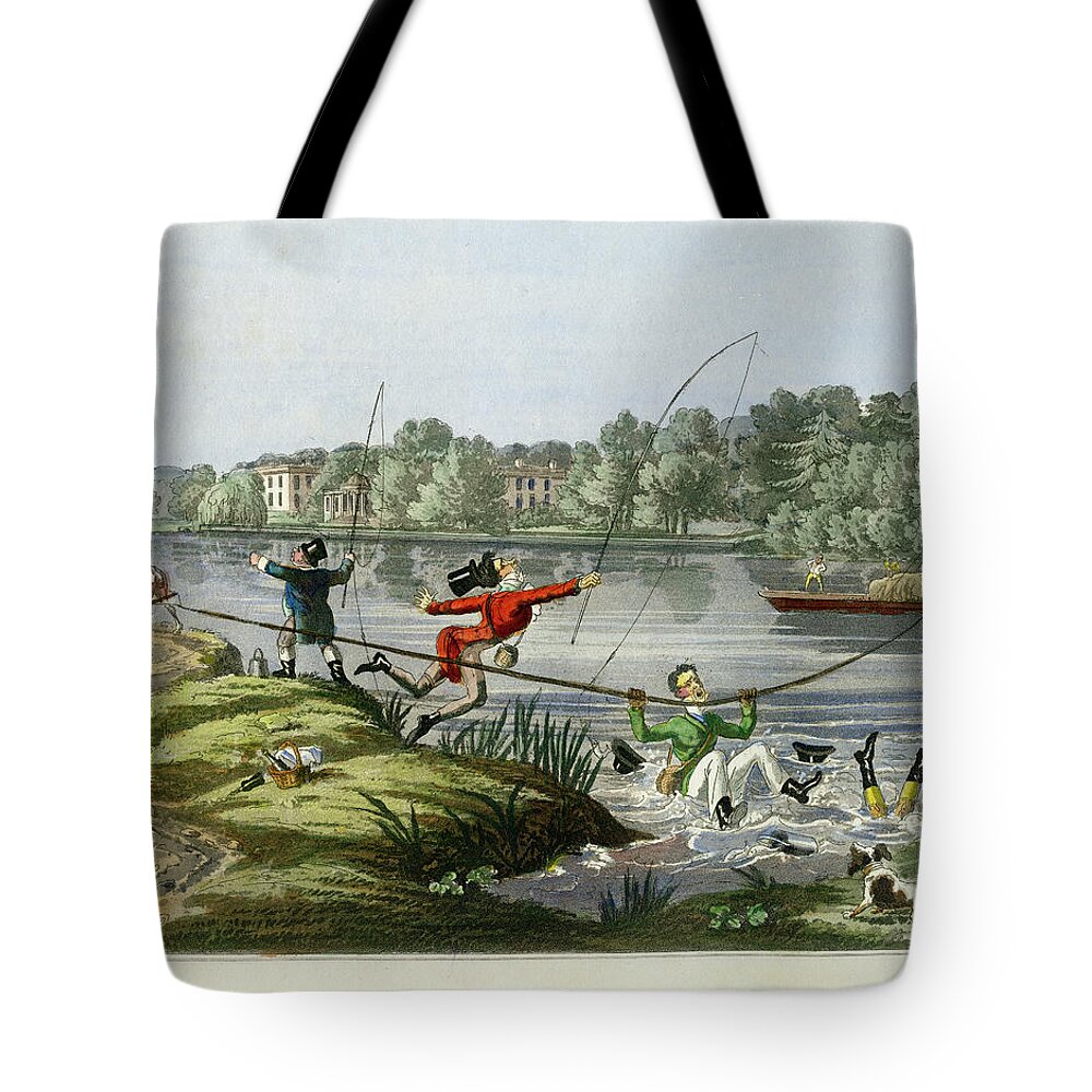Fishing Tote Bag featuring the mixed media Taking a Fly by unsigned attributed to Edward Barnard