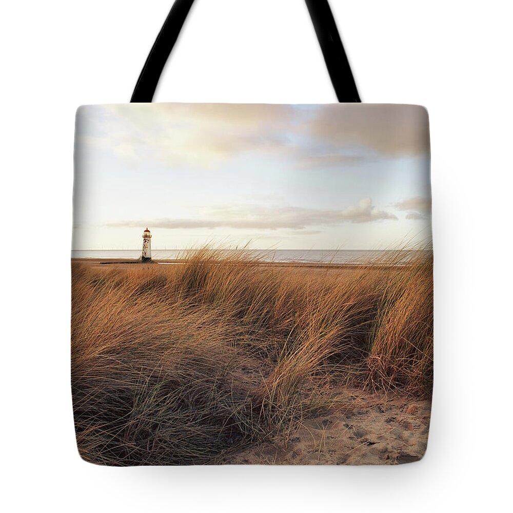 Grass Tote Bag featuring the photograph Talacre Beach And Point Of Arye by Jon Baxter