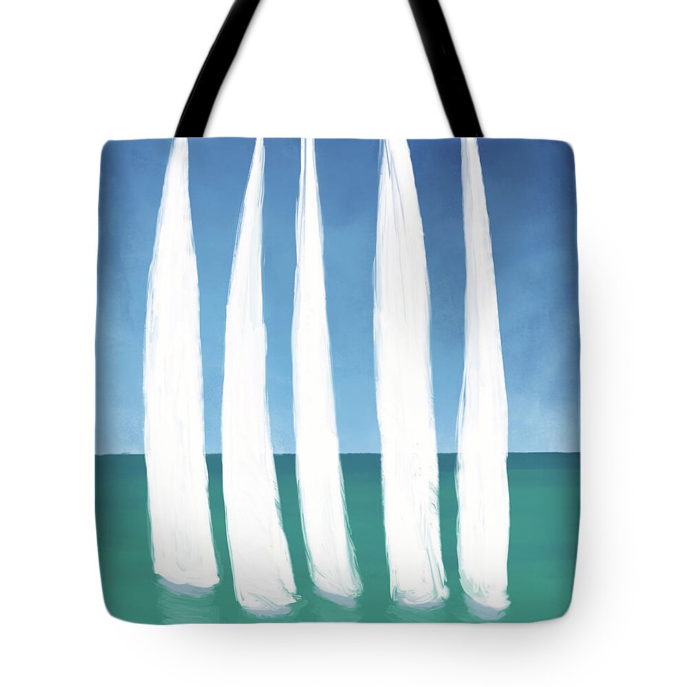 Coastal Tote Bag featuring the painting Tall Sailing Boats by Dan Meneely