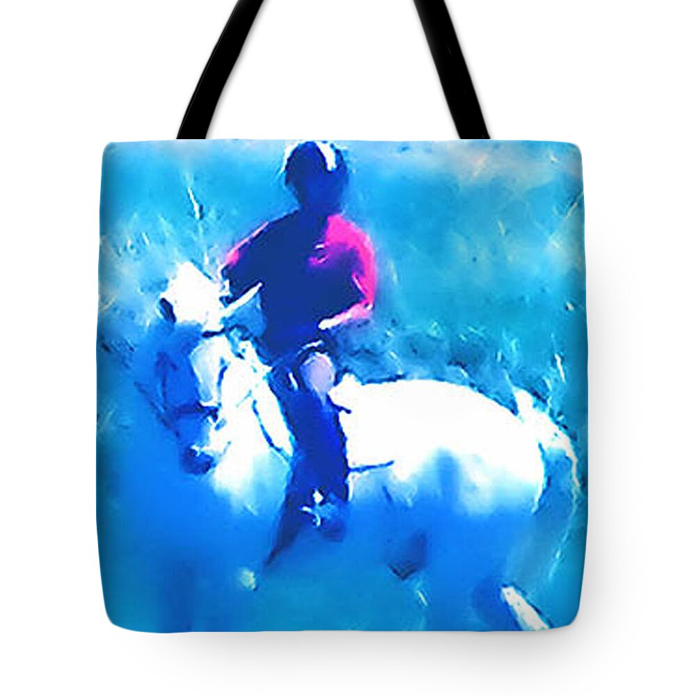 Horse Tote Bag featuring the digital art Taming the White Stallion by Vallee Johnson