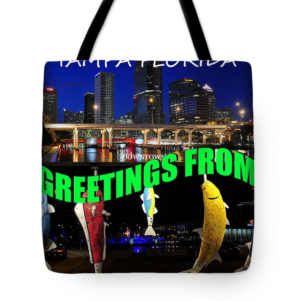 Tampa Florida Tote Bag featuring the photograph Tampa custom card Downtown and Bayshore by David Lee Thompson