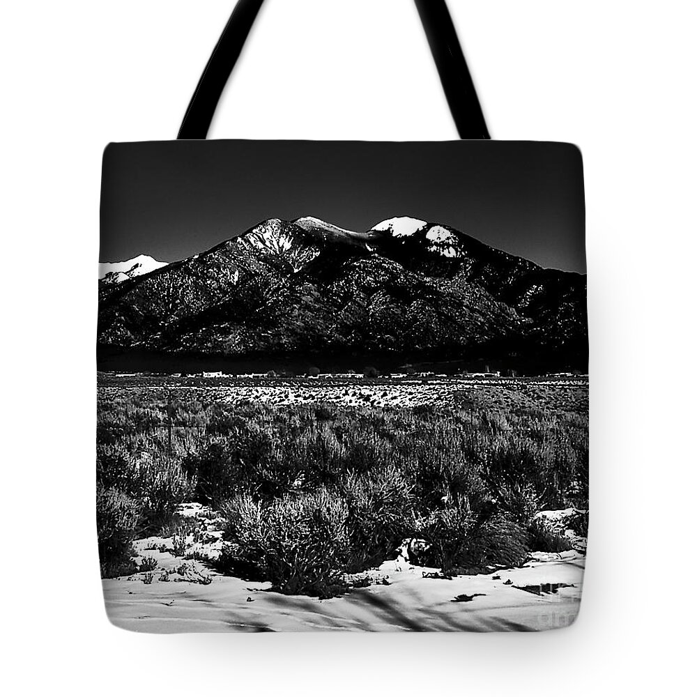 Santa Tote Bag featuring the photograph Taos mountain in the Zone by Charles Muhle