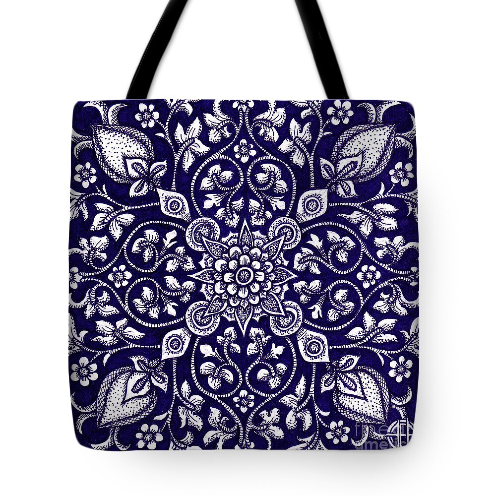 Boho Tote Bag featuring the drawing Tapestry Square 12 by Amy E Fraser