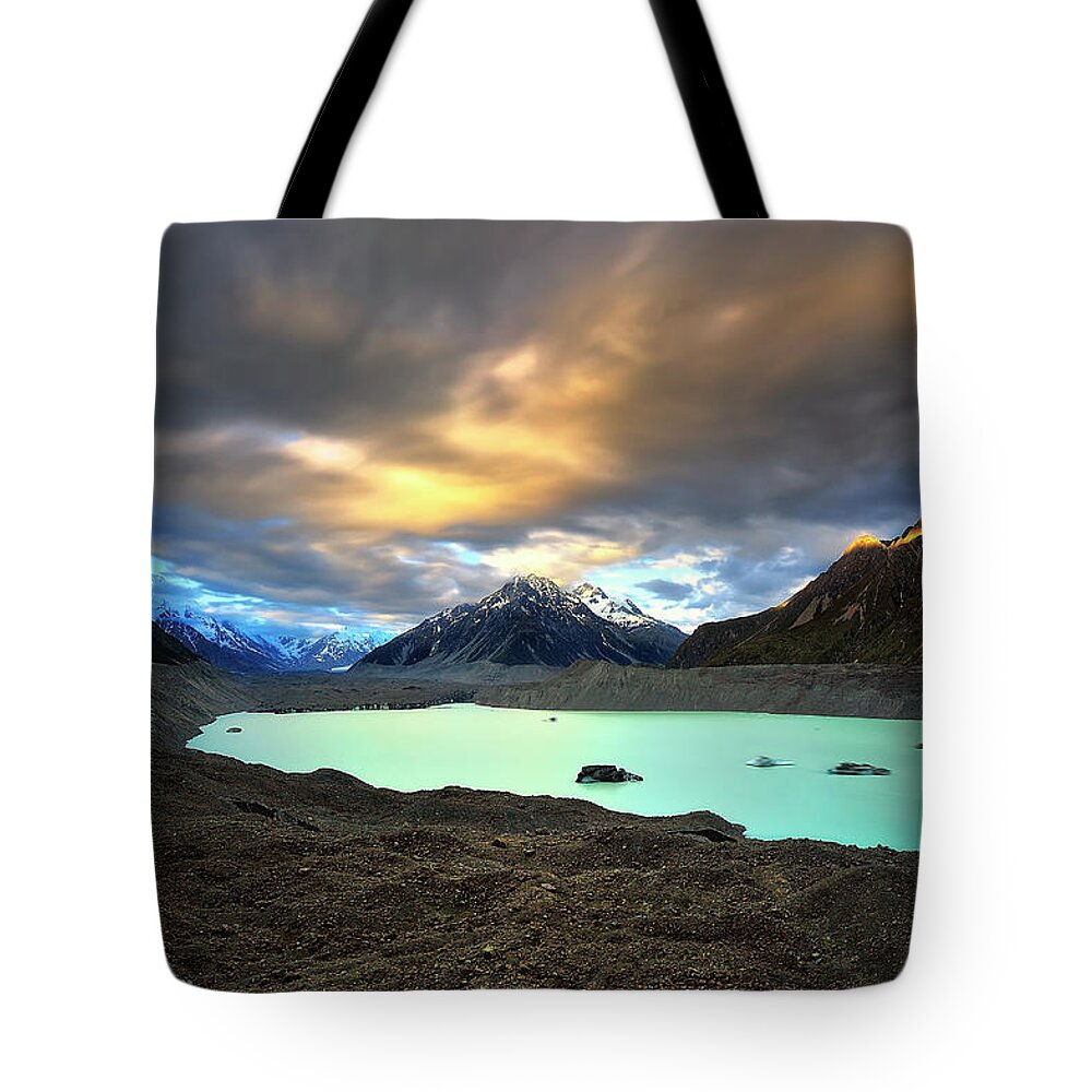 Tranquility Tote Bag featuring the photograph Tasman Glazier, Mt. Cook by Atomiczen
