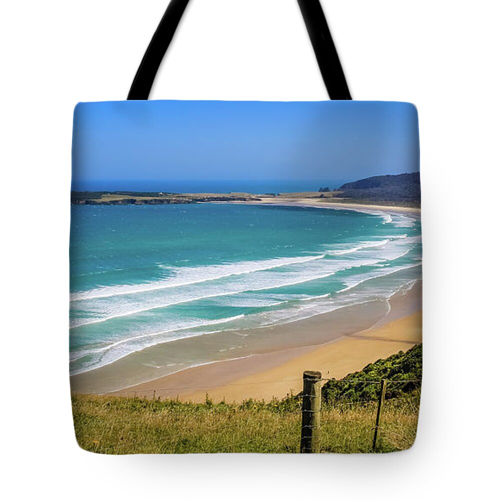 Bay Tote Bag featuring the photograph Tautuku bay and peninsula, New Zealand by Lyl Dil Creations