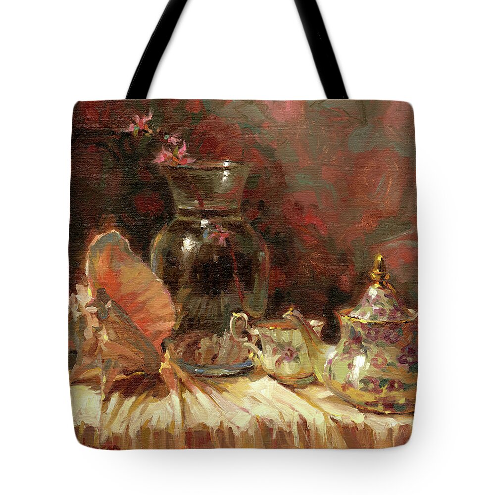 Tea Tote Bag featuring the painting Tea by the Sea by Steve Henderson
