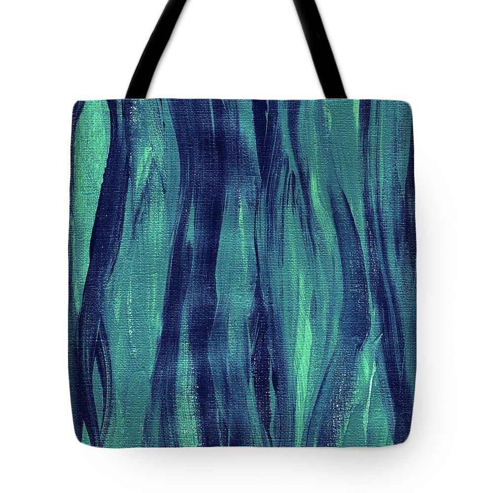 Teal Tote Bag featuring the painting Teal Blue Seaweed Abstract Organic Lines II by Irina Sztukowski