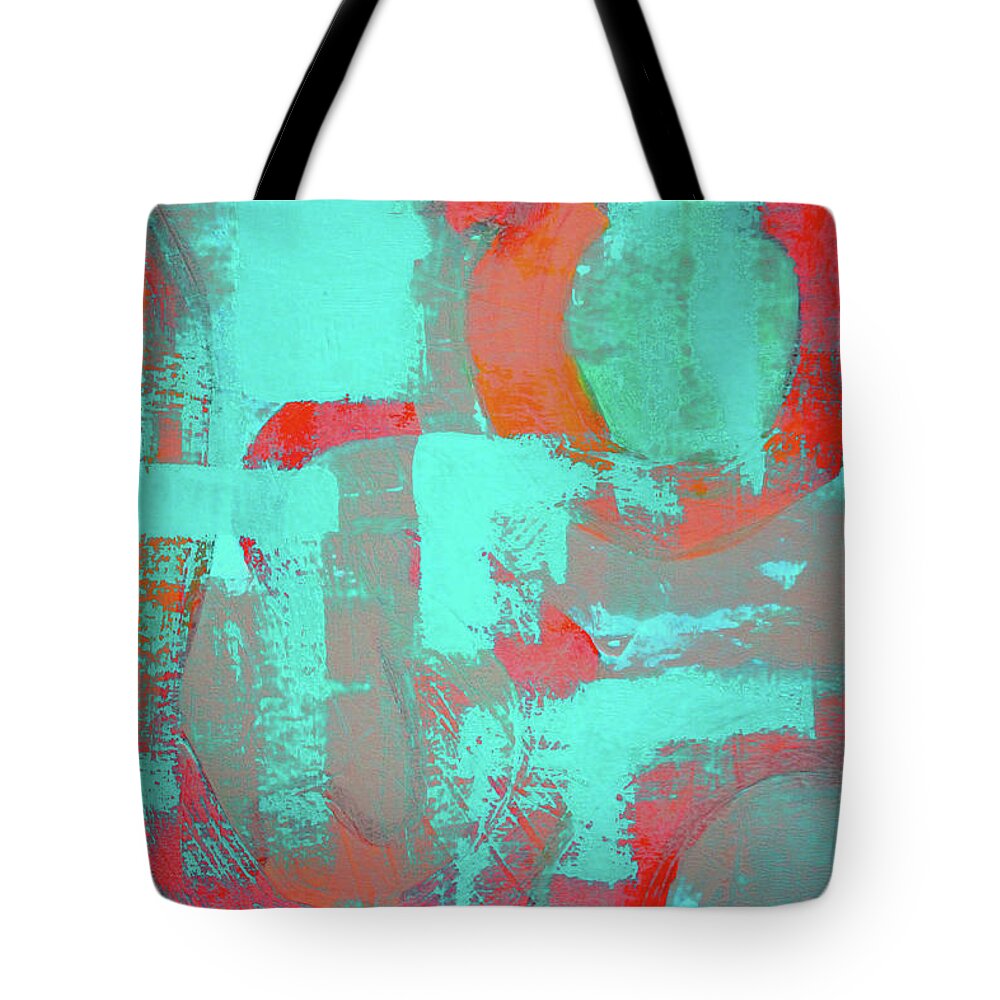 Teal Abstract Tote Bag featuring the painting Teal Circle by Nancy Merkle