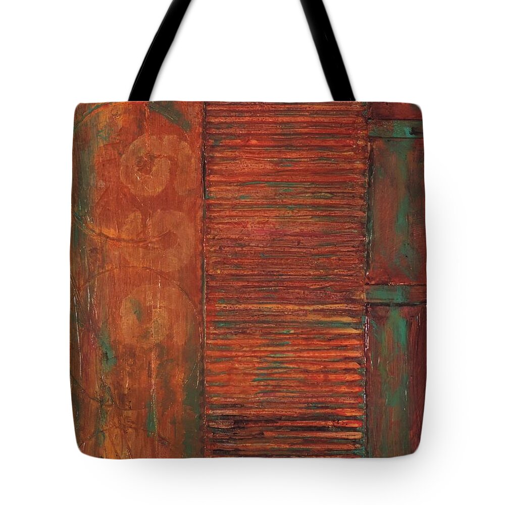 Teal On Rusty Steel 969 Tote Bag featuring the painting Teal on Rusty Steel 969 by Bill Tomsa