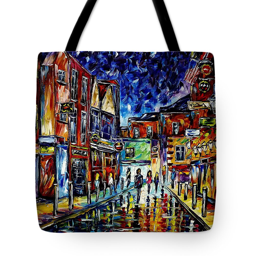 Streets Of Dublin Tote Bag featuring the painting Temple Bar District, Dublin by Mirek Kuzniar