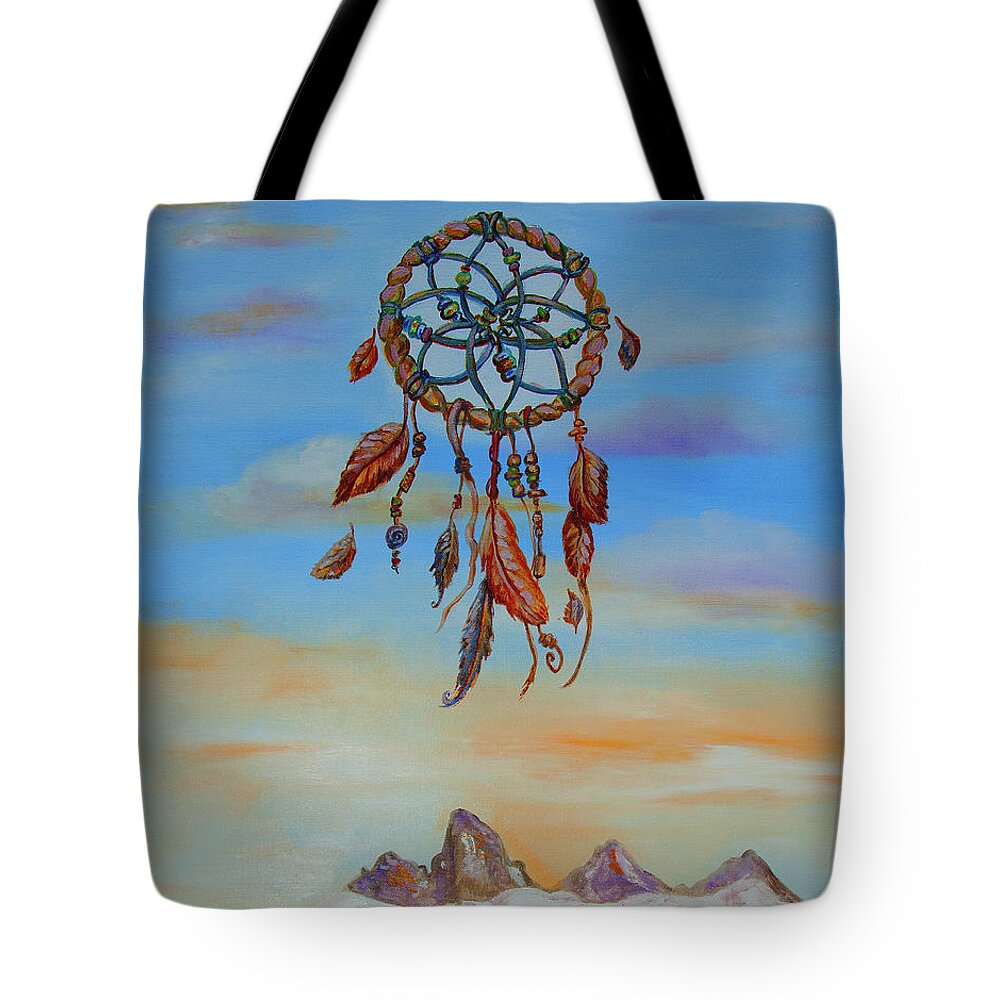 Dreamcatcher Tote Bag featuring the painting Teton Dreamcatcher by Shelley Myers