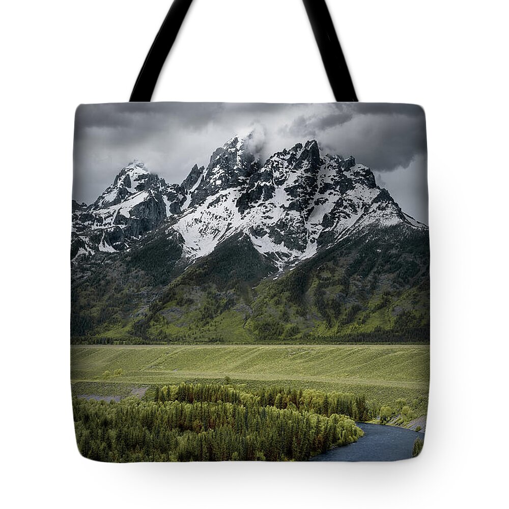 Tetons Tote Bag featuring the photograph Tetons over the Snake River by Jon Glaser