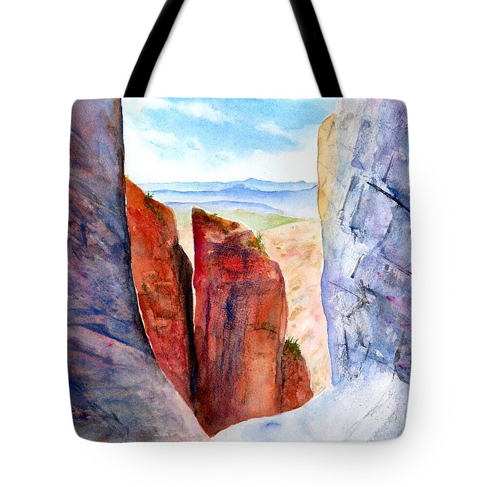 Big Bend Tote Bag featuring the painting Texas Big Bend Window Trail Pour Off by Carlin Blahnik CarlinArtWatercolor