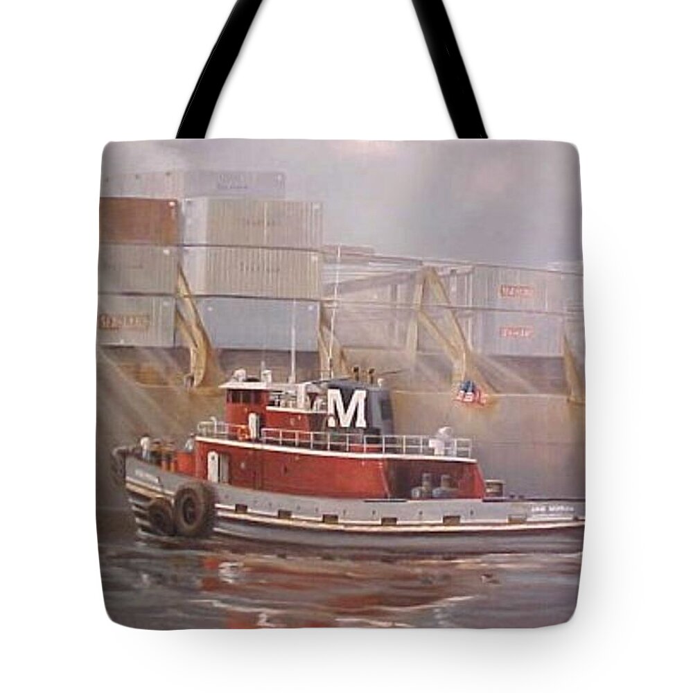 Ann Moran Tote Bag featuring the painting The Ann Moran Tugboat by Teresa Trotter