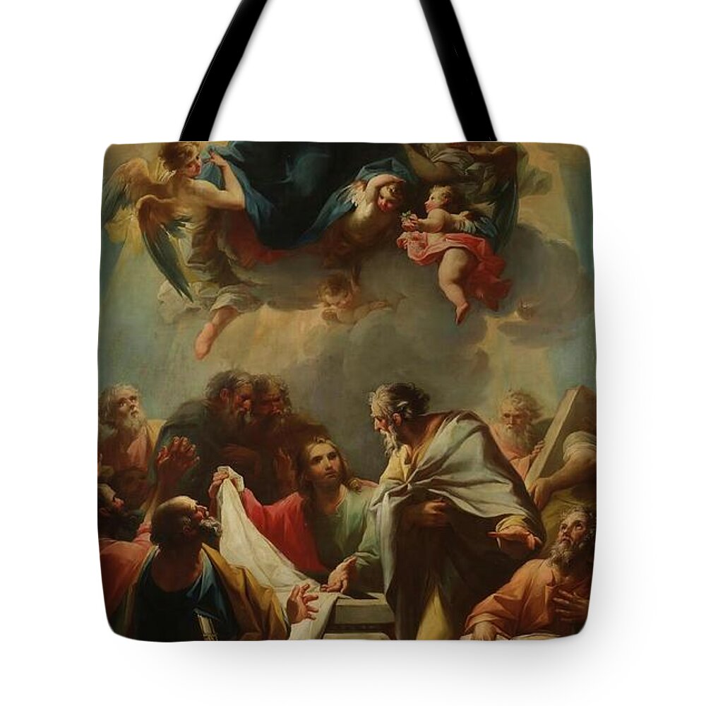 Mariano Salvador Maella Tote Bag featuring the painting 'The Assumption of the Virgin'. XVIII century. Oil on canvas. by Mariano Salvador Maella -1739-1819-