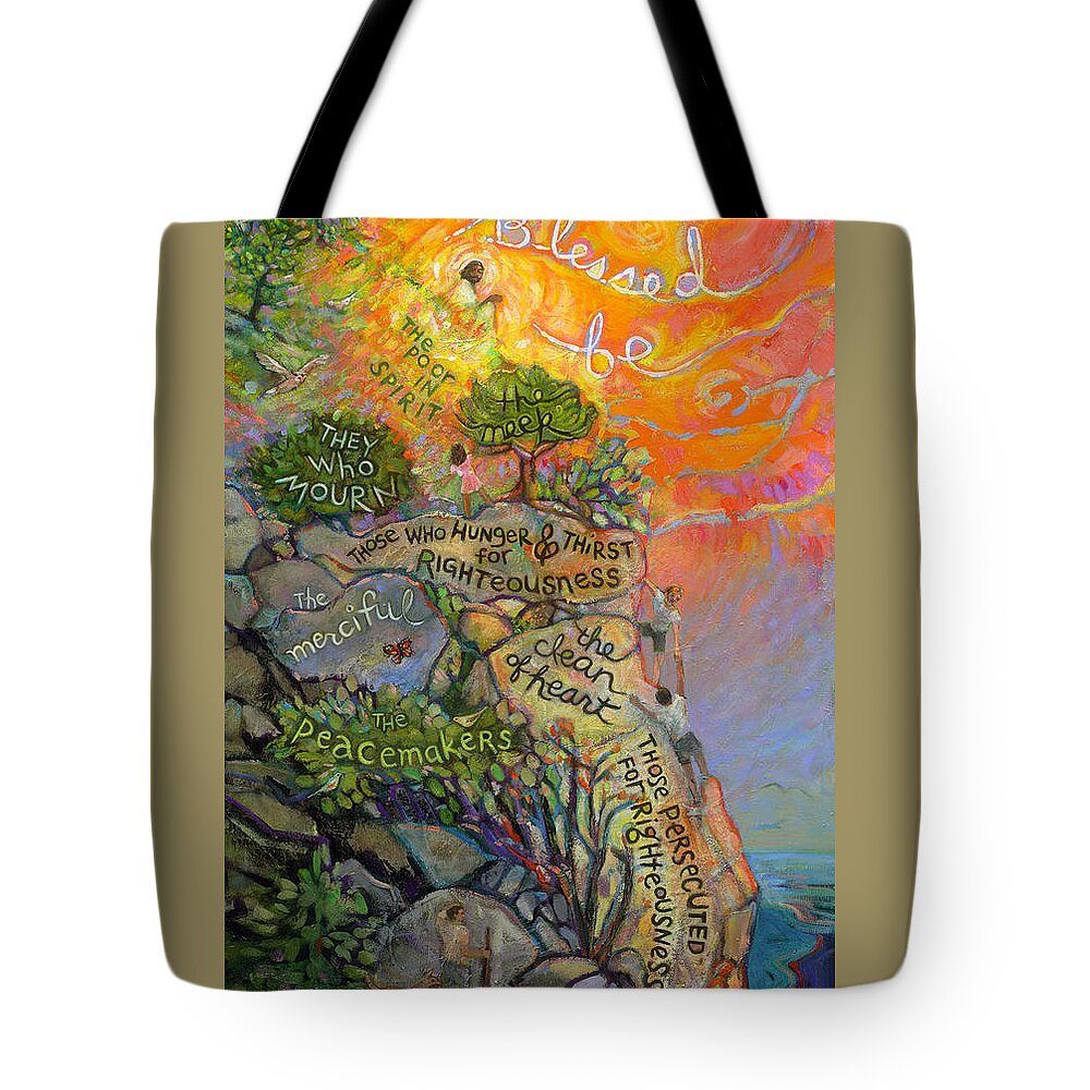 Jen Norton Tote Bag featuring the painting The Beatitudes by Jen Norton
