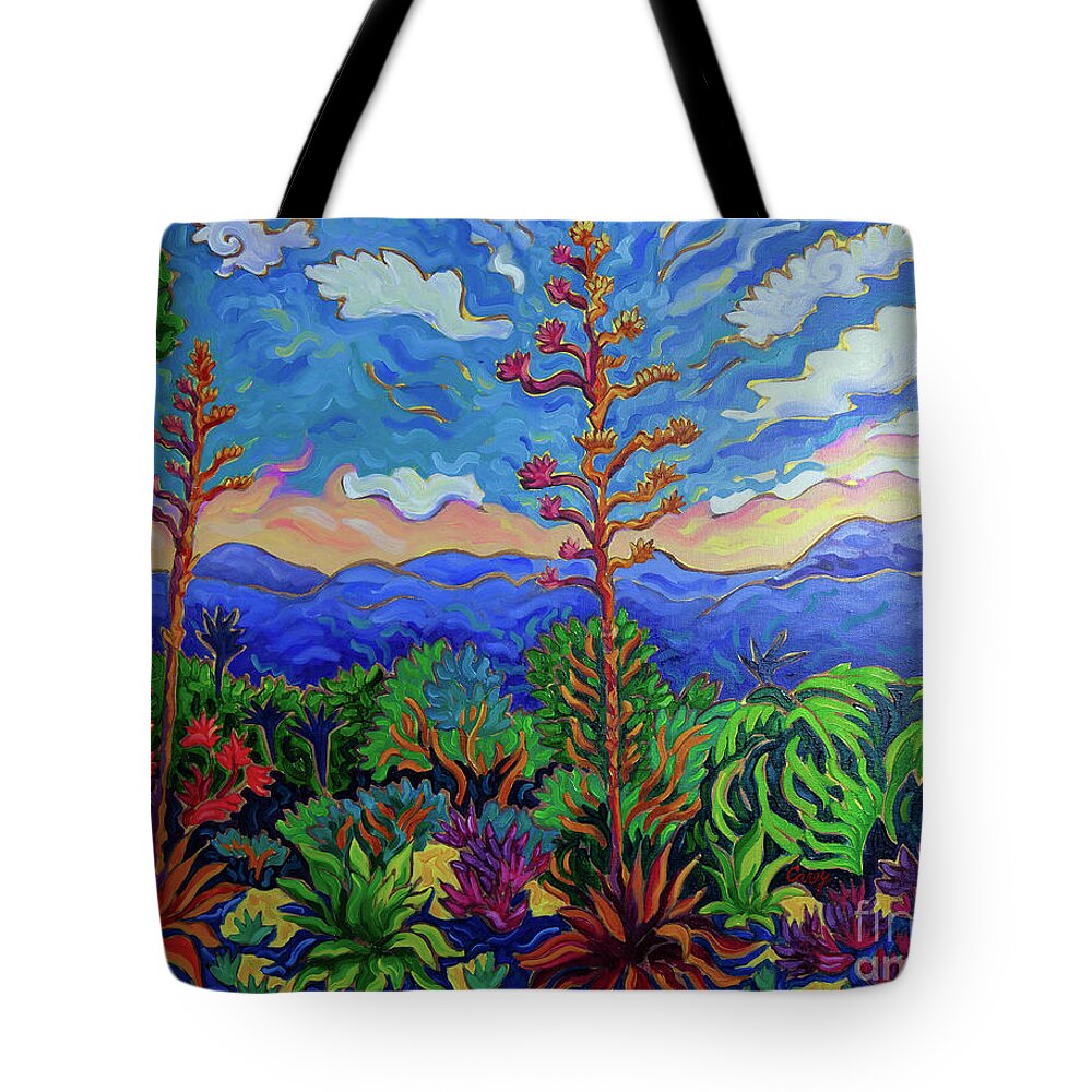 Southwest Tote Bag featuring the painting The Beginning of the End of the Day by Cathy Carey
