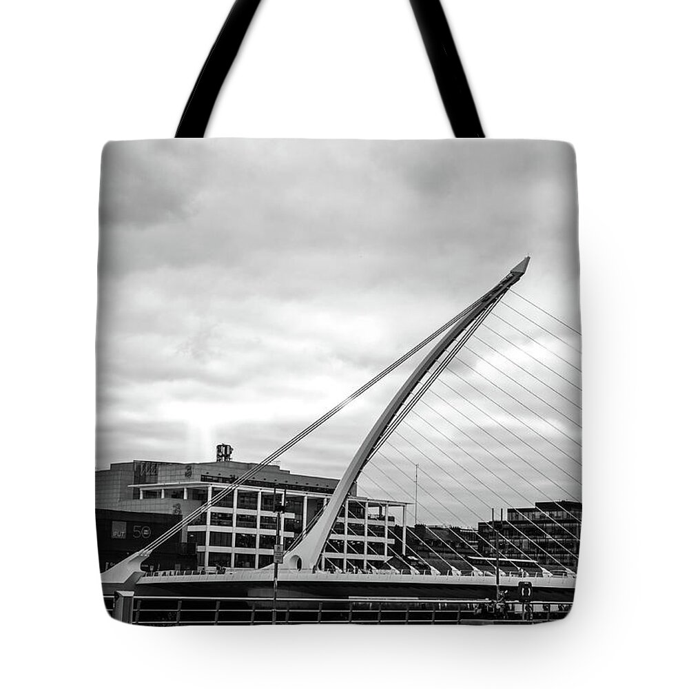 Black And White Tote Bag featuring the photograph The Bridge by Inge Elewaut
