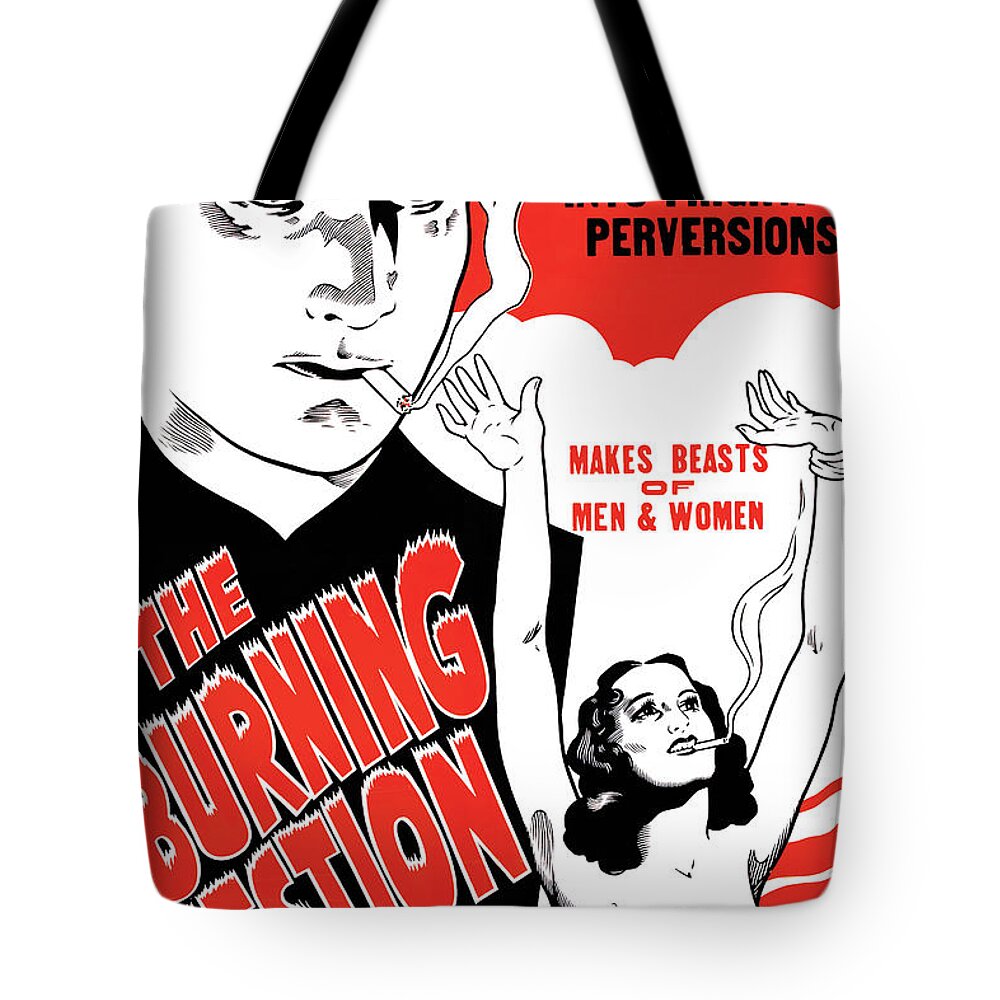 Drug Tote Bag featuring the painting The Bruning Question by Unknown