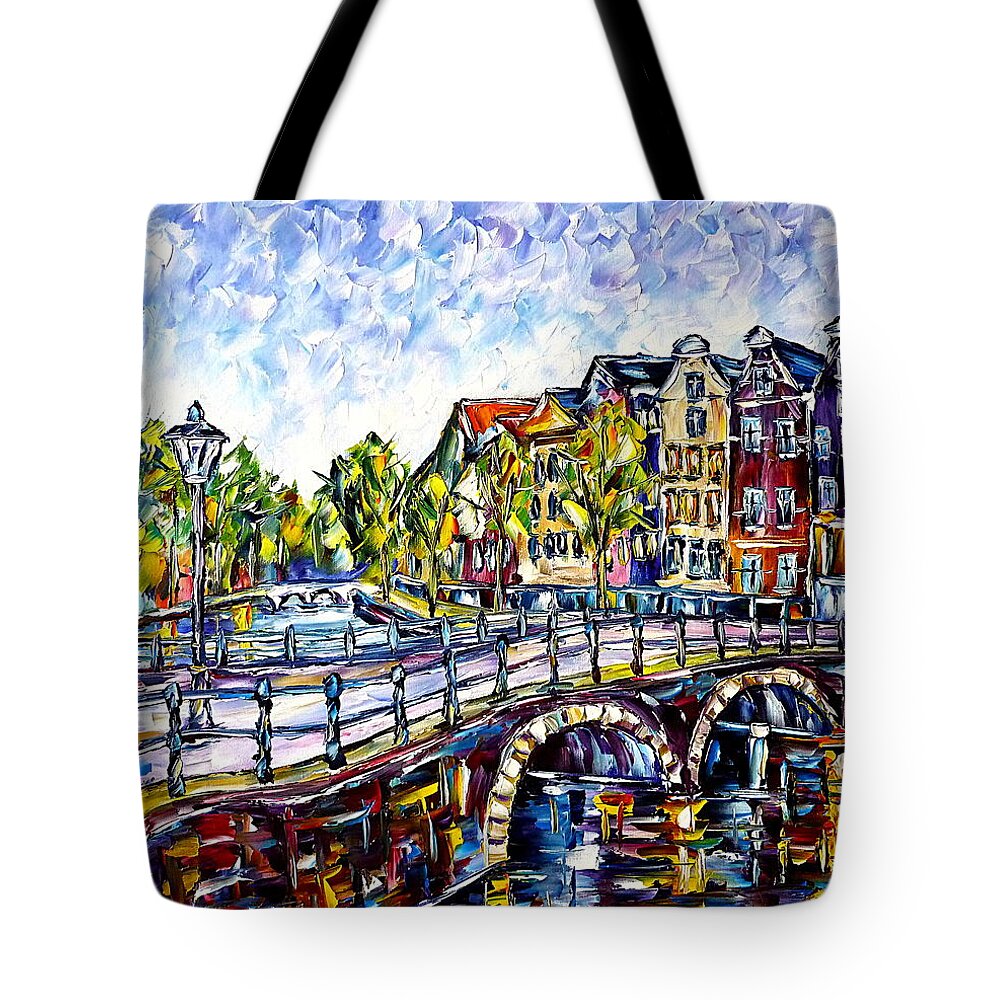 Beautiful Amsterdam Tote Bag featuring the painting The Canals Of Amsterdam by Mirek Kuzniar