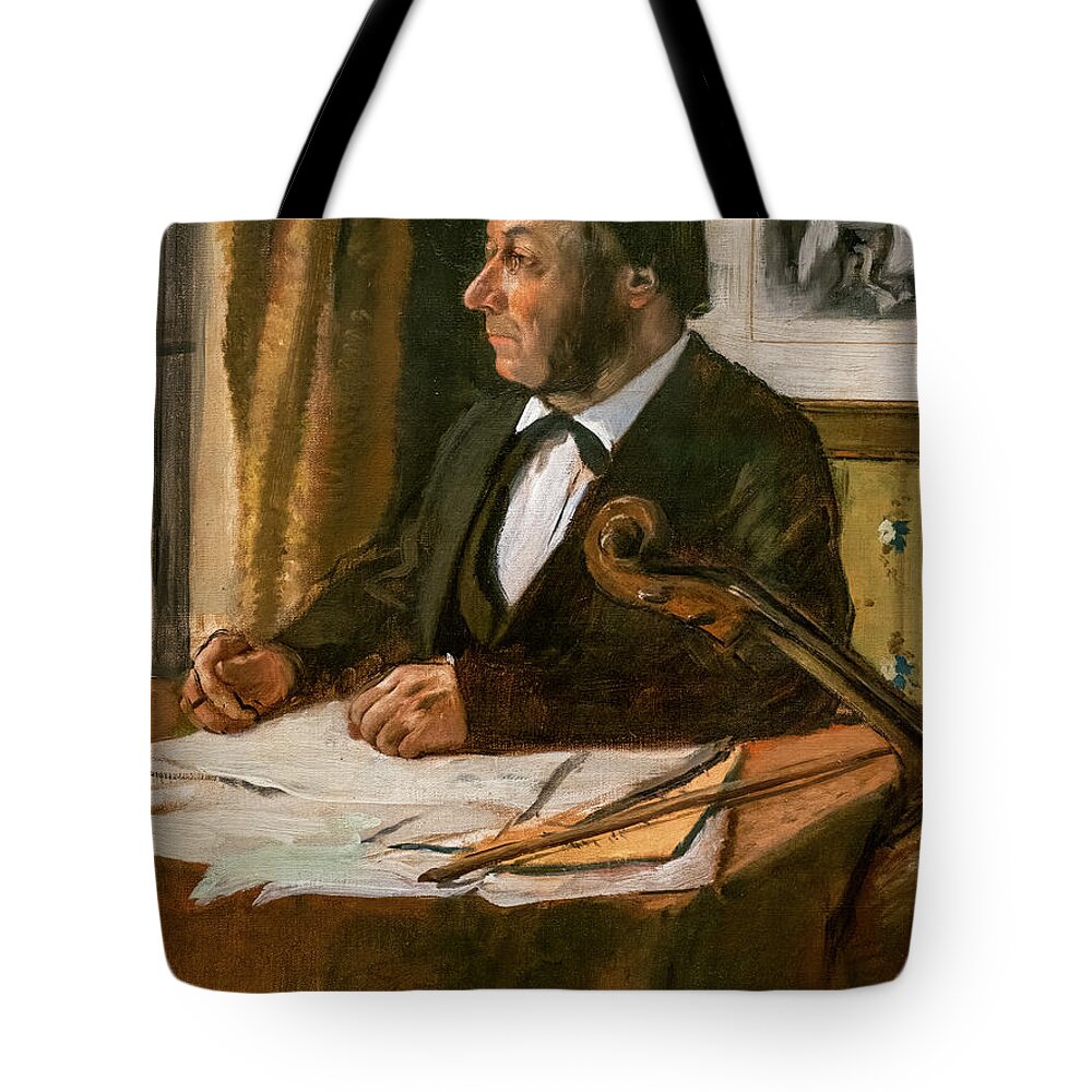 Painting Tote Bag featuring the painting The Cellist Louis Marie Pilet Detail by Edgar Degas