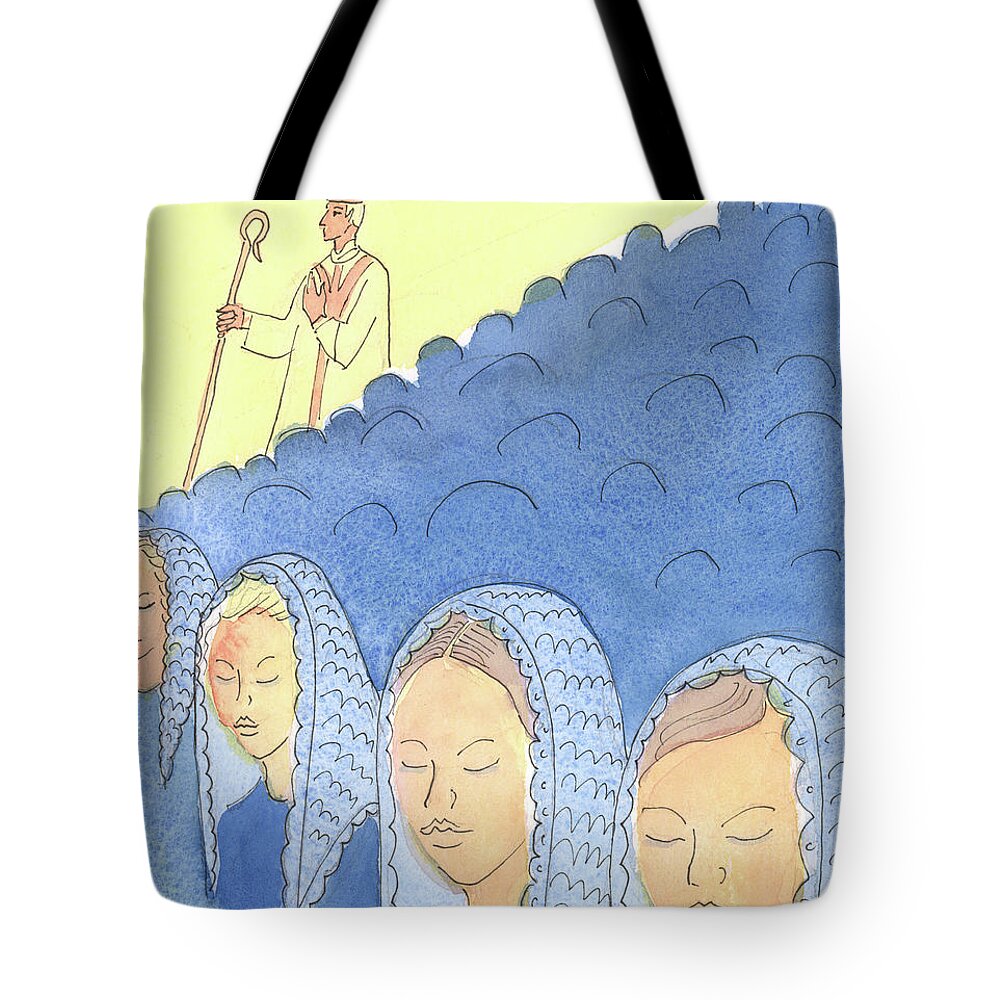 Art Tote Bag featuring the painting The Covering And Uncovering Of The Head Is Important To Bishops, 2004 by Elizabeth Wang