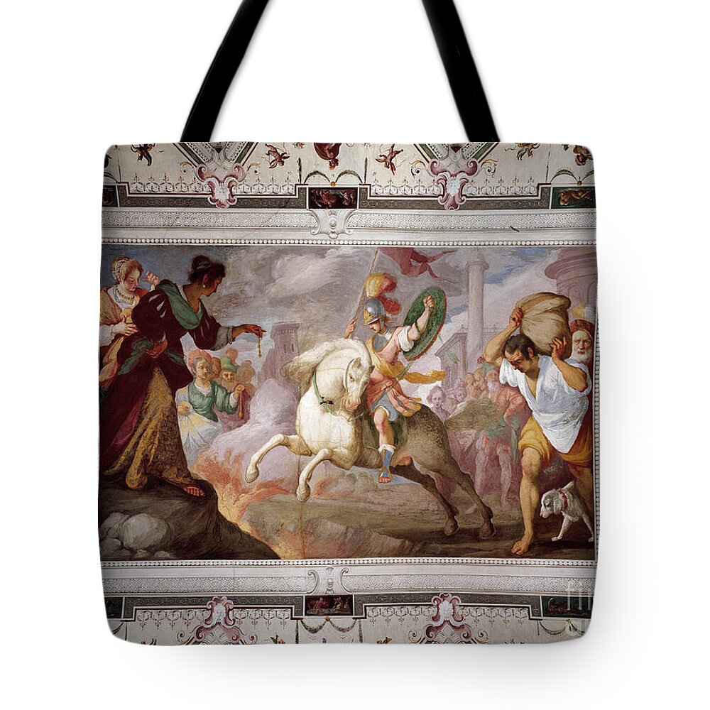 Armour Tote Bag featuring the painting The Death Of Marcus Curtius, Villa Centurione, Sampierdarena, 1613-15 by Bernardo Strozzi