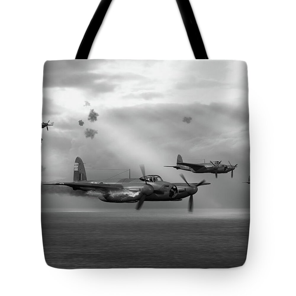 Wwii Tote Bag featuring the digital art The Devil and the Deep - Monochrome by Mark Donoghue