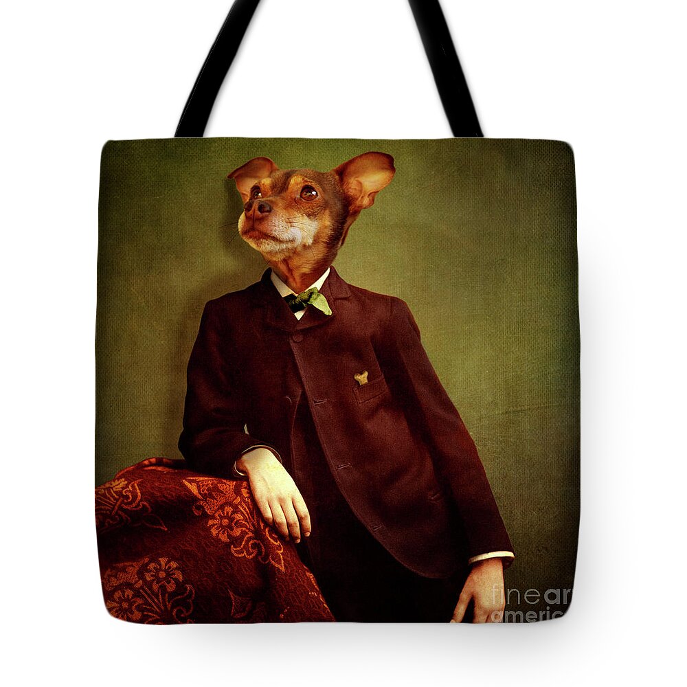 Dog Tote Bag featuring the digital art The distracted boy by Martine Roch