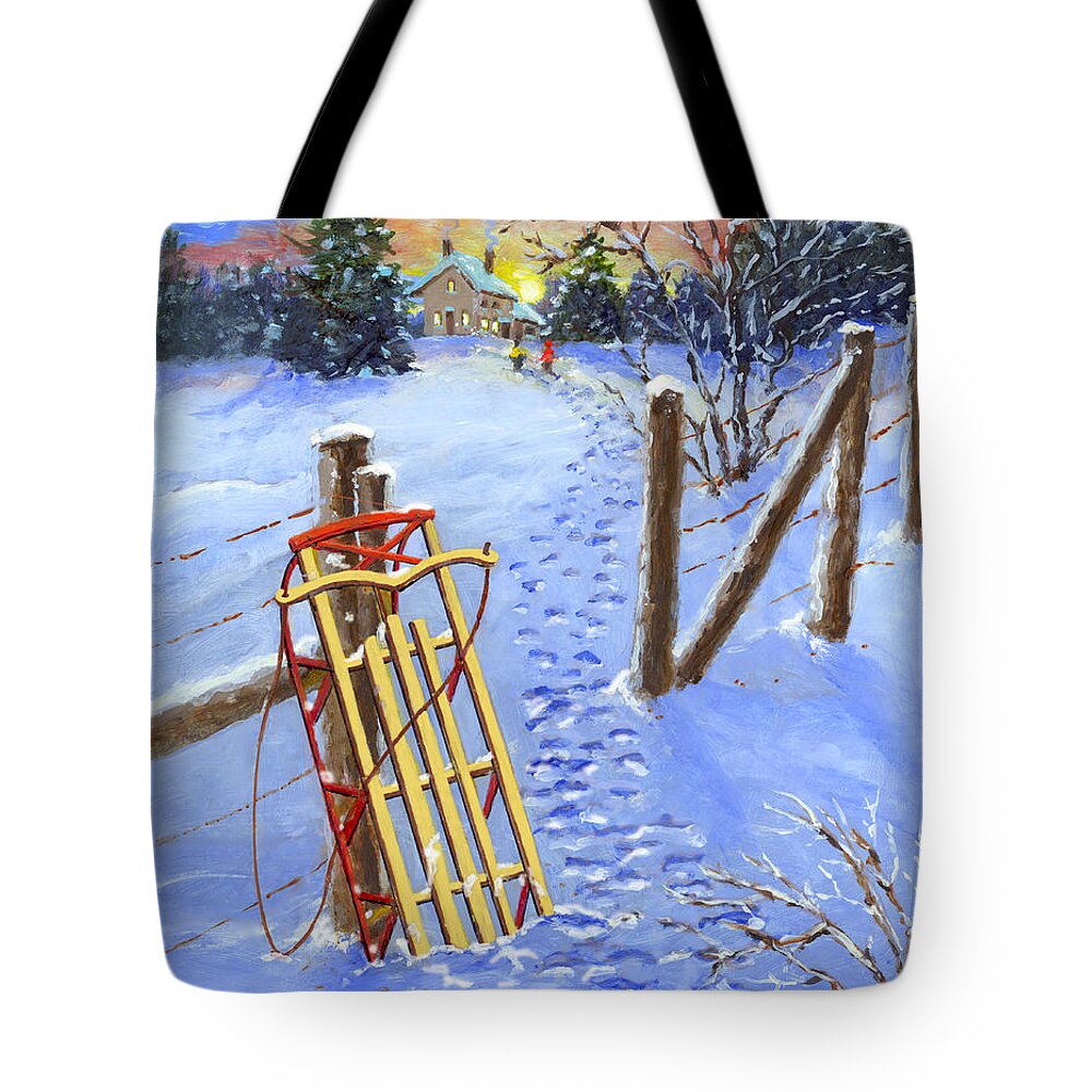 Sleigh Tote Bag featuring the painting The End of the Day by Richard De Wolfe