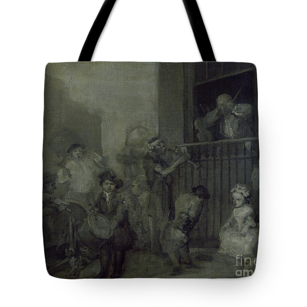 Hogarth Tote Bag featuring the painting The Enraged Musician, 17th Century by William Hogarth