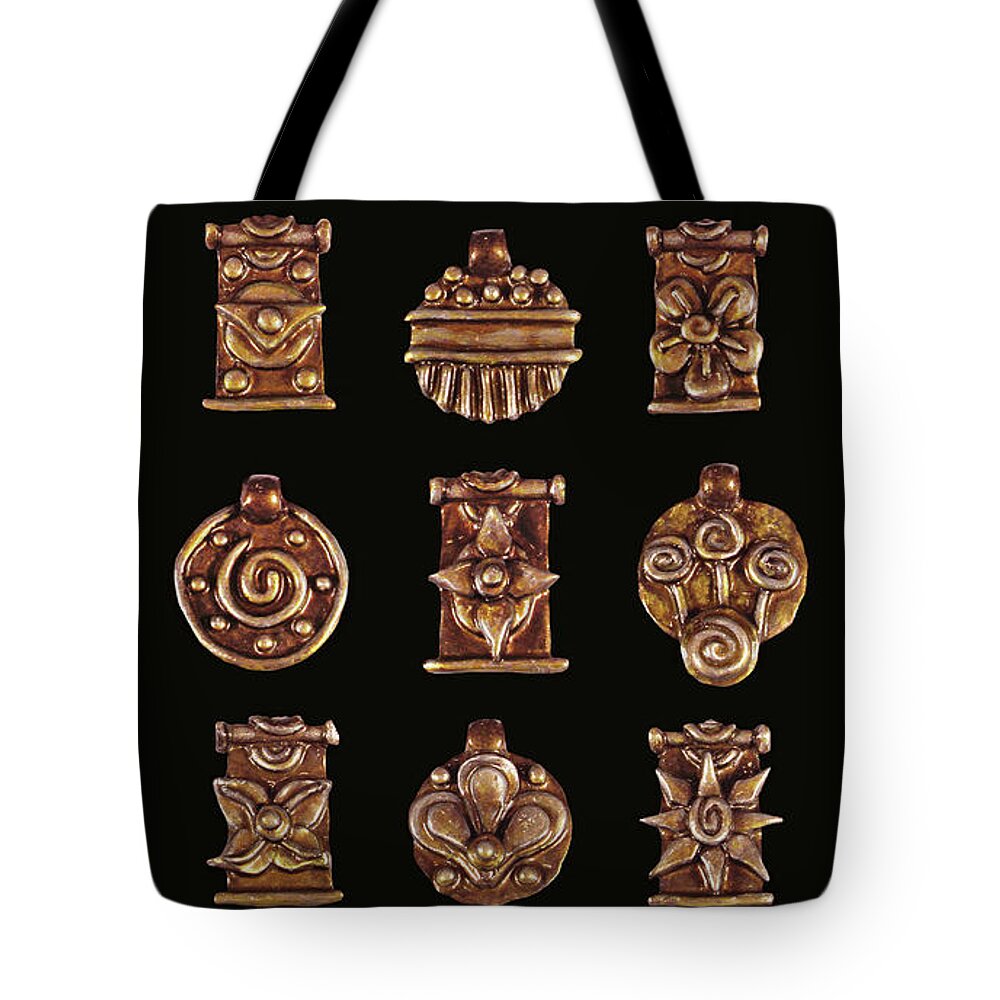 Polymer Clay Tote Bag featuring the jewelry The Exalted Beauty Copper Medallion Collection. Display 1 by Amy E Fraser